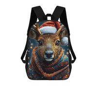 sinyumoney Reindeer in Santa Hat And Scarf Kids School Backpack School Bag 3D Printed School Bag for Boys Elementary And Middle School Students 17inch
