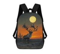 sinyumoney Reindeer Under Full Moon School Bag Bookbag 3D Printed Children's Backpacks for Kids Boy Girl Book Bags Kids School Bag Travel Rucksacks 17inch