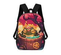 sinyumoney Relaxing Frog in Onsen, Cherry Blossom Bath Backpack School Secondary Causal Travel High School Bags for Boys/Girls/Teenagers 17inch