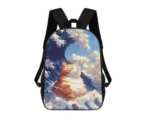 sinyumoney Relaxing Orange Wave Cat School Bags School Secondary High School College Backpack Travel for Men, Women & Teenage Boys 17inch