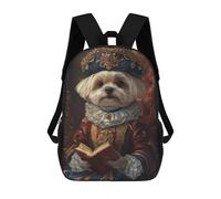 sinyumoney Renaissance-Inspired Maltese Dog Print Dog in Royal Attire Backpacks Kids School Backpack School Bag 3D Printed School Bag for Boys Elementary And Middle School Students 17inch
