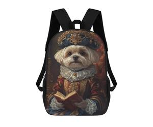 sinyumoney Renaissance-Inspired Maltese Dog Print Dog in Royal Attire Rucksack Large School Backpack for Boys - Perfect for Travel, Work And Daily Use 17inch