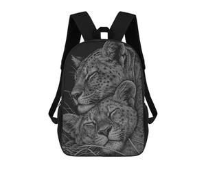 sinyumoney Resting Leopards Black And White Art 3D Printed Children's School Backpack for Kids High Capacity Travel Rucksacks Book Bags Kids School Bag Back Pack 17inch