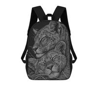 sinyumoney Resting Leopards Black And White Art Children's Backpack, 3D Printed School Backpack, Backpack for Boys Girls, Adjustable School Bag for Primary School 17inch