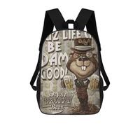 sinyumoney Retro Beer Beaver 3D Printed 17inch School Bag Children's School Backpack Travel Backpacks Casual Fashion Bag for Kids School Students