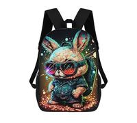 sinyumoney Retro Bunny with Sunglasses School Backpack Rucksack Casual Daypacks School Work Travel Bag for Men, Women & Teenage Boys 17inch