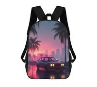 sinyumoney Retro Car on Neon Lit Street Backpack School Bag Daypacks Business Backpack Water Resistant Bookbag for Men/Women 17inch