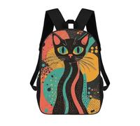 sinyumoney Retro Cat Art Print Vibrant Black Cat Bold Abstract Pop Art Print Children's Backpack, 3D Printed School Backpack, Backpack for Boys Girls, Adjustable School Bag for Primary School 17inch