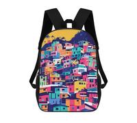 sinyumoney Retro Colorful Houses of South America Minimalist Pattern Art Illustration Backpack School Fashion Stationery Backpack Waterproof Casual Daypacks for Boys/Girls/Teenagers 17inch