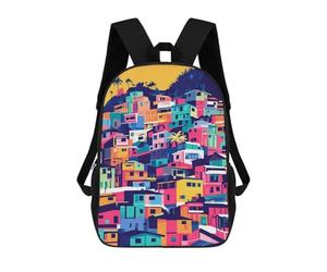 sinyumoney Retro Colorful Houses of South America Minimalist Pattern Art Illustration Kids Backpack, Kids School Bag 3D Printed School Backpacks for Boys And Teenager School Students 17inch
