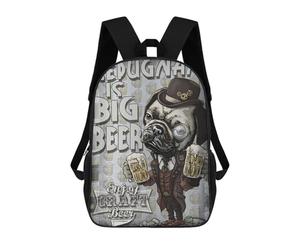 sinyumoney Retro Craft Beer Pug Rucksack Fashion Stationery Backpack Waterproof Casual Daypacks for Men, Women & Teenage Boys 17inch