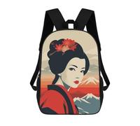 sinyumoney Retro Japanese Geisha Art 3D Printed School Backpack Casual Children's Backpacks 3D Printed School Bag for Boys Elementary And Middle 17inch