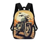 sinyumoney Retro Motorcycle 3D Printed 17inch Kids School Backpack School Bag Fashion Rucksacks for Boys Elementary And Middle School Students