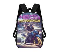 sinyumoney Retro Neon Motorcycle Backpacks Kids 17inch School Backpack School Bag 3D Printed School Bag for Boys Elementary And Middle School Students