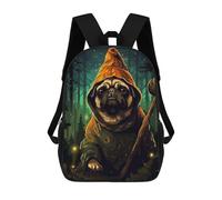 sinyumoney Retro Pixel Art Pug Wizard Backpacks Kids 17inch School Backpack School Bag 3D Printed School Bag for Boys Elementary And Middle School Students
