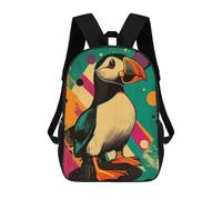 sinyumoney Retro Puffin Illustration Vibrant Puffin Pop Art Children's Backpack, 3D Printed School Backpack, Backpack for Boys Girls, Adjustable School Bag for Primary School 17inch