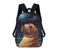 sinyumoney Retro Seal Pixel Art Backpacks Kids 17inch School Backpack School Bag 3D Printed School Bag for Boys Elementary And Middle School Students