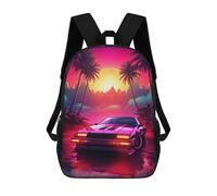sinyumoney Retro Synthwave Car Backpack School Bag Large Water Resistant Laptop Backpack for School/Work/Travel 17inch