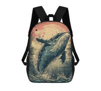 sinyumoney Retro Whale Rucksacks 3D Printed Children Backpacks Fashion Casual Daypack Cute Travel Bags Outdoor Casual Daypack for Boy And Girl 17inch