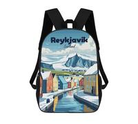 sinyumoney Reykjavik Iceland Winter Landscape Illustration Backpack School Large School Backpack for Boys - Perfect for Travel, Work And Daily Use 17inch