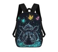 sinyumoney Rhino in Water with Birds 17 Inch Backpacks Kids Schoolbag,3D Printed Elementary And Middle School Students Backpacks for Boys Girls