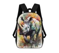 sinyumoney Rhyno Watercolors Kids' Backpack 3D Printing School Bag Boys Cool Daypacks Casual Knapsack Fun Back Bag for Kids And Teenager 17inch