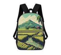 sinyumoney Rice Fields Pixelated 17 Inch School Bag Backpack Teen Schoolbag 3D Printing Adjustable Schoolbag Fashion Pocket Bag for Kids Boys Girls Students