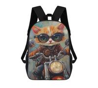 sinyumoney Rider Cat Biker Style -1 3D Printed Children's School Backpack for Kids Travel Rucksacks Book Bags Kids School Bag 17inch