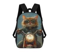 sinyumoney Rider Cat Biker Style -3 School Backpack for Girls 17inch Casual Daypack Lightweight Rucksack Boy Girl Backpack for Middle School Students