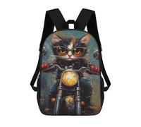 sinyumoney Rider Cat Biker Style -5 3D Printed 17inch School Bag Children's School Backpack Travel Backpacks Casual Fashion Bag for Kids School Students