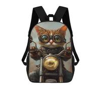 sinyumoney Rider Cat Biker Style -6 Backpacks Kids School Backpack School Bag 3D Printed Fashion School Bags for Boys Elementary And Middle School Students 17inch