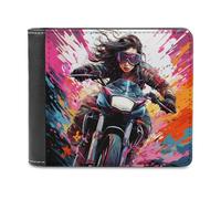 sinyumoney Rider in Motion 3D Print PUMen's Leather Wallet Safe Protection Card Fashion Slim Leather Wallet Youth Guys 11.7cm*9.5cm