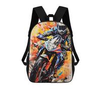 sinyumoney Rider in Motion Artistic Motorcycle Speed Backpack for Boys Teen Students, Girls Rucksack Bags Toddler Elementary Middle School Bookbag 17inch