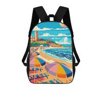 sinyumoney Rimini Beach Scene Rucksacks 3D Printed Children 17inch Backpacks Fashion Casual Daypack Travel Bags Outdoor Casual Daypack for Boy And Girl