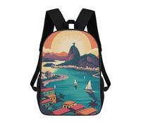sinyumoney Rio De Janeiro Landscape Illustration Backpacks Kids School Backpack School Bag 3D Printed School Bag for Boys Elementary And Middle School Students 17inch