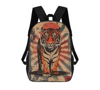 sinyumoney Rising Sun Flag Tiger Backpacks Kids School Backpack School Bag 3D Printed Fashion School Bags for Boys Elementary And Middle School Students 17inch