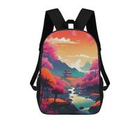 sinyumoney Riverside in Japanese 3D Printed 17inch Kids School Backpack School Bag Fashion Rucksacks for Boys Elementary And Middle School Students
