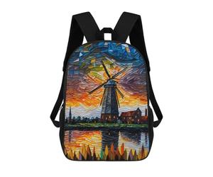 sinyumoney Riverside Windmill School Backpack Daypacks Business Backpack Water Resistant Bookbag for Men/Women 17inch