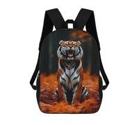 sinyumoney Roaring Tiger in Autumn Forest 3D Printed Children's 17 Inch Backpacks 3D Printed Casual School Bag for Boys Elementary And Middle