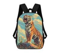 sinyumoney Roaring Tiger in Floral Landscape Backpacks Kids School Backpack School Bag 3D Printed School Bag for Boys Elementary And Middle School Students 17inch