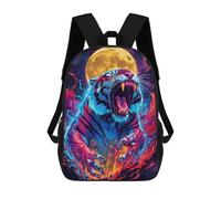 sinyumoney Roaring Tiger with Moon And Flames Backpack Kids School Bag Boys Cartoon 3D Print Students Schoolbag Laptop Daypack for Boys Girls 17inch