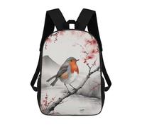 sinyumoney Robin on Branch with Cherry Blossoms Children's Backpack, 3D Printed School Backpack, Backpack for Boys Girls, Adjustable School Bag for Primary School 17inch
