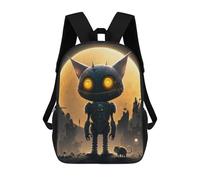 sinyumoney Robotic Cat Companion in A Futuristic Cityscape Rucksacks 3D Printed Children Backpacks Fashion Casual Daypack Cute Travel Bags Outdoor Casual Daypack for Boy And Girl 17inch