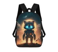 sinyumoney Robotic Cat in Futuristic Landscape Rucksacks 3D Printed Children Backpacks Fashion Casual Daypack Cute Travel Bags Outdoor Casual Daypack for Boy And Girl 17inch