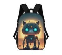 sinyumoney Robotic Cat in Space Children's Backpack, 3D Printed School Backpack, Backpack for Boys Girls, Adjustable School Bag for Primary School 17inch