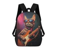 sinyumoney Rock Star Cat Guitarist -1 School Backpack High Secondary School Bags Casual Backpack for Girl, Teen Girls 17inch