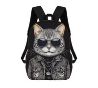 sinyumoney Rock Star Cat Vintage School Backpack Daypacks Business Backpack Water Resistant Bookbag for Men/Women 17inch