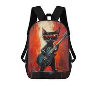 sinyumoney Rock Star Cat with Guitar Backpack School Bag High Secondary School Bags Casual Backpack for Teenage Girls Boys Women Men 17inch