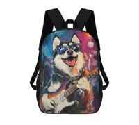 sinyumoney Rock Star Husky Guitar Painting -1 School Backpack Large School Backpack for Boys for Campus Outdoor Travel Sports 17inch