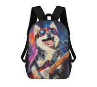 sinyumoney Rock Star Husky Guitar Painting -5 Backpack 3D Printed Children's School Backpack for Kids High Capacity Travel Rucksacks Book Bags Kids School Bag Back Pack 17inch